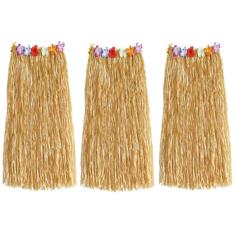 NEWCREATIVETOP 32" Adult's Flowered Luau Hula Skirts Pack of 3,Assorted Colors (Grass) - Image 1
